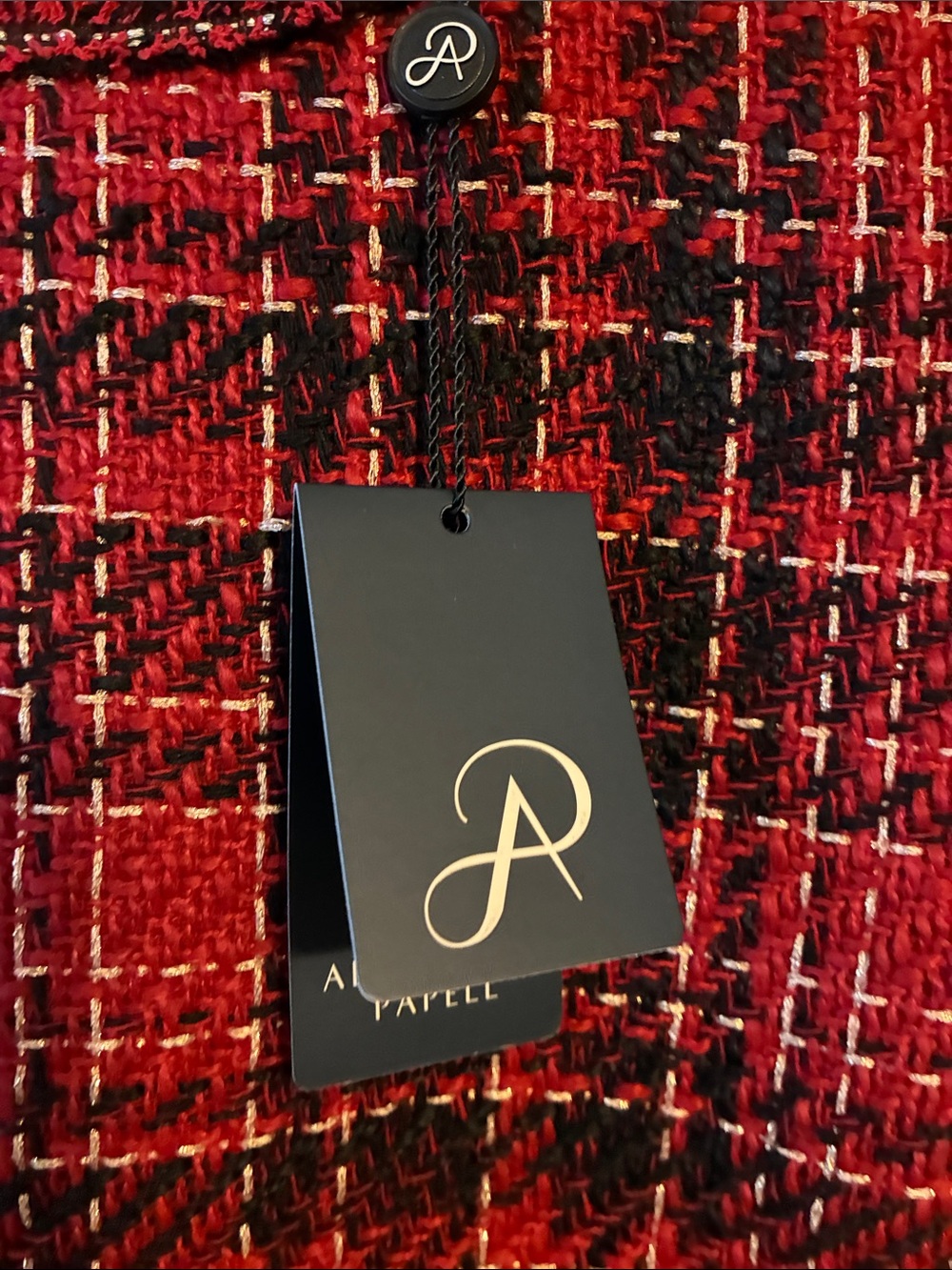 Adrianna Papell Red and Black Plaid Tweed Shift Dress sophisticated, holiday, - Picture 3 of 9